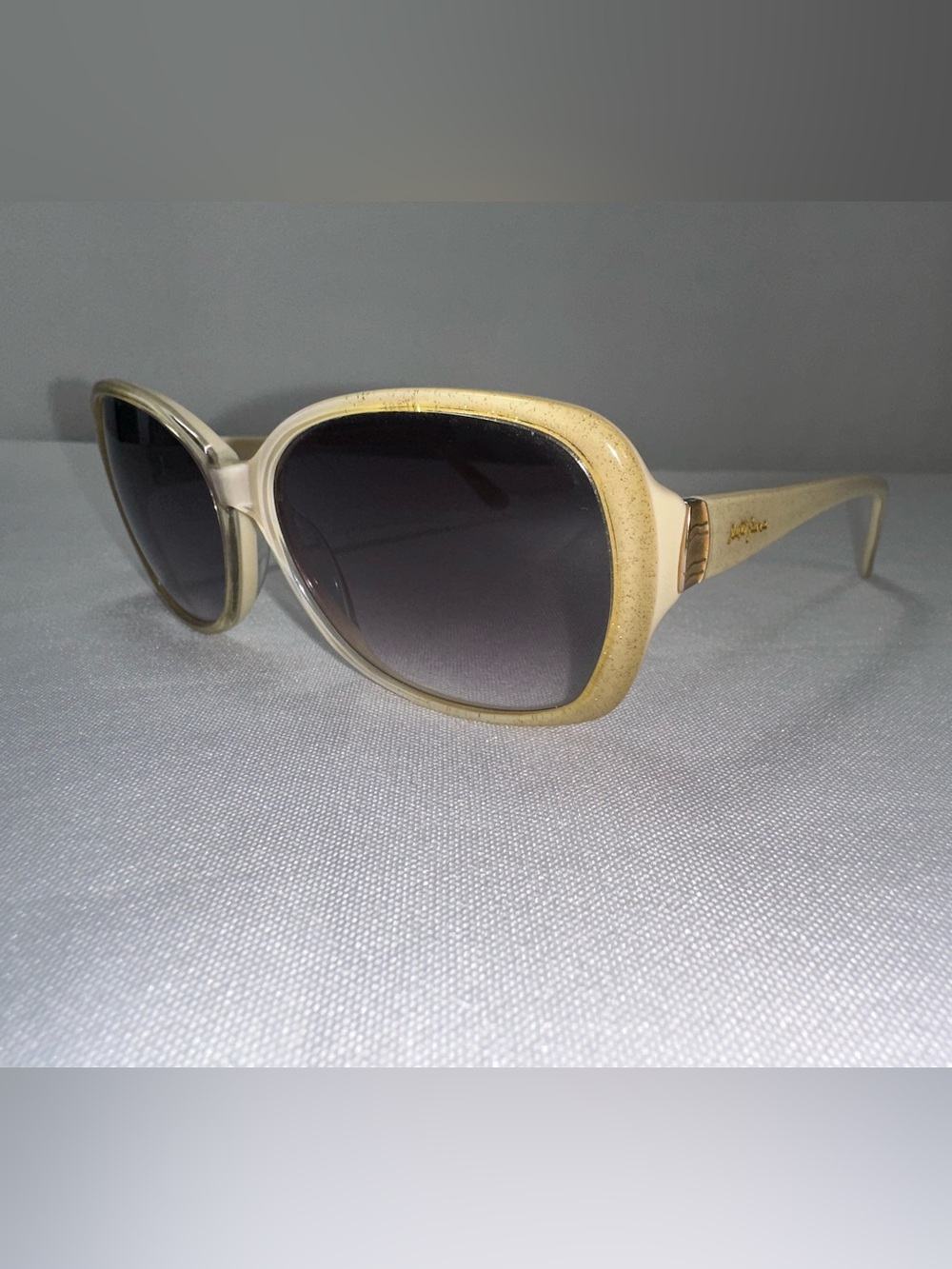 Luli Fama Eye Candy Champagne Sparkle Sunglasses 58-14-135 Oversized Cream Y2K
